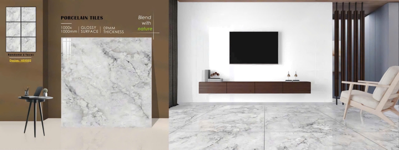 Gạch lát nền 100x100 ấn độ bóng kiếng vân xám đẹp | Gạch Trà Vinh