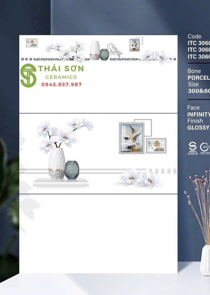Gạch ốp tường 30x60 bóng kiếng trắng trơn giá tốt