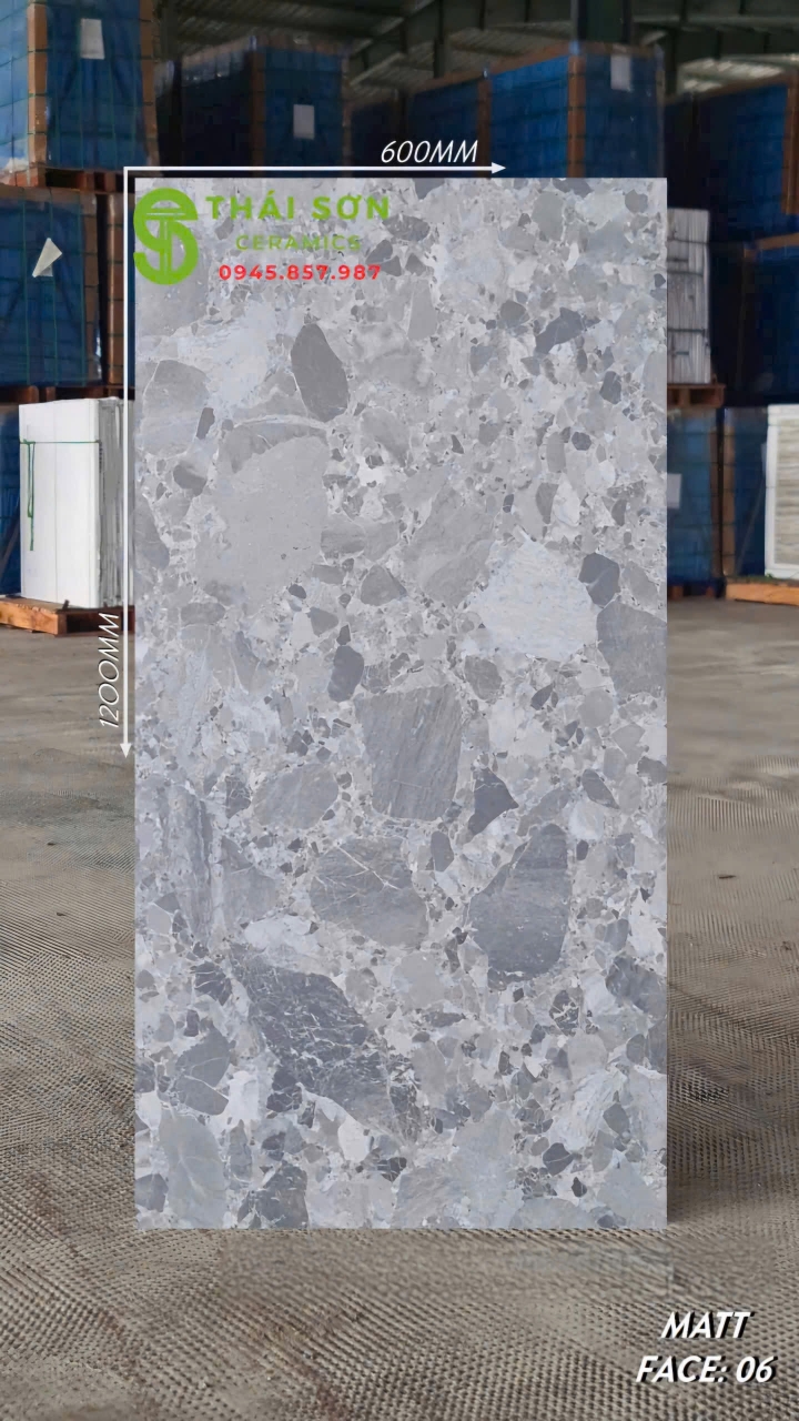 Gạch lát nền quán bar 60x120 vân đá terrazzo đẹp