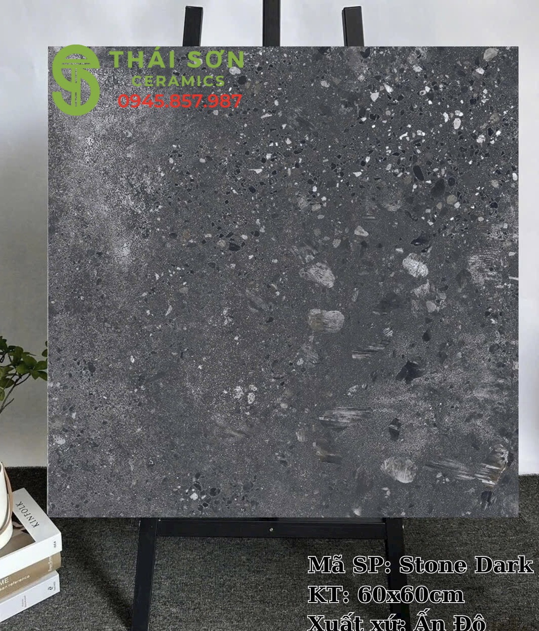 Gạch terrazzo đá mài xám đậm 60x60 ấn độ