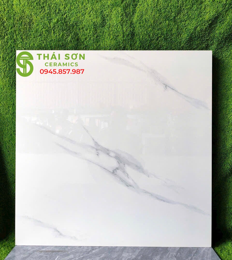 Gạch hà thanh 80x80 lát nền màu trắng vân mây bóng kiếng