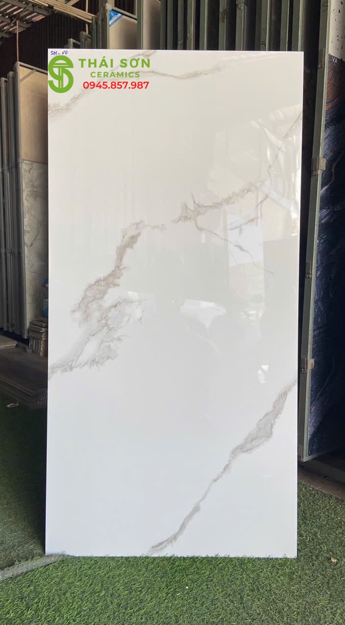 Gạch ấn độ màu trắng vân mây 60x120 lát nền bóng kiếng