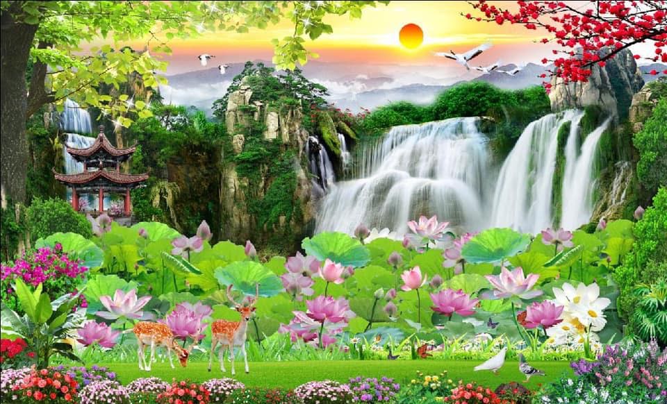 gạch tranh phong cảnh hồ sen