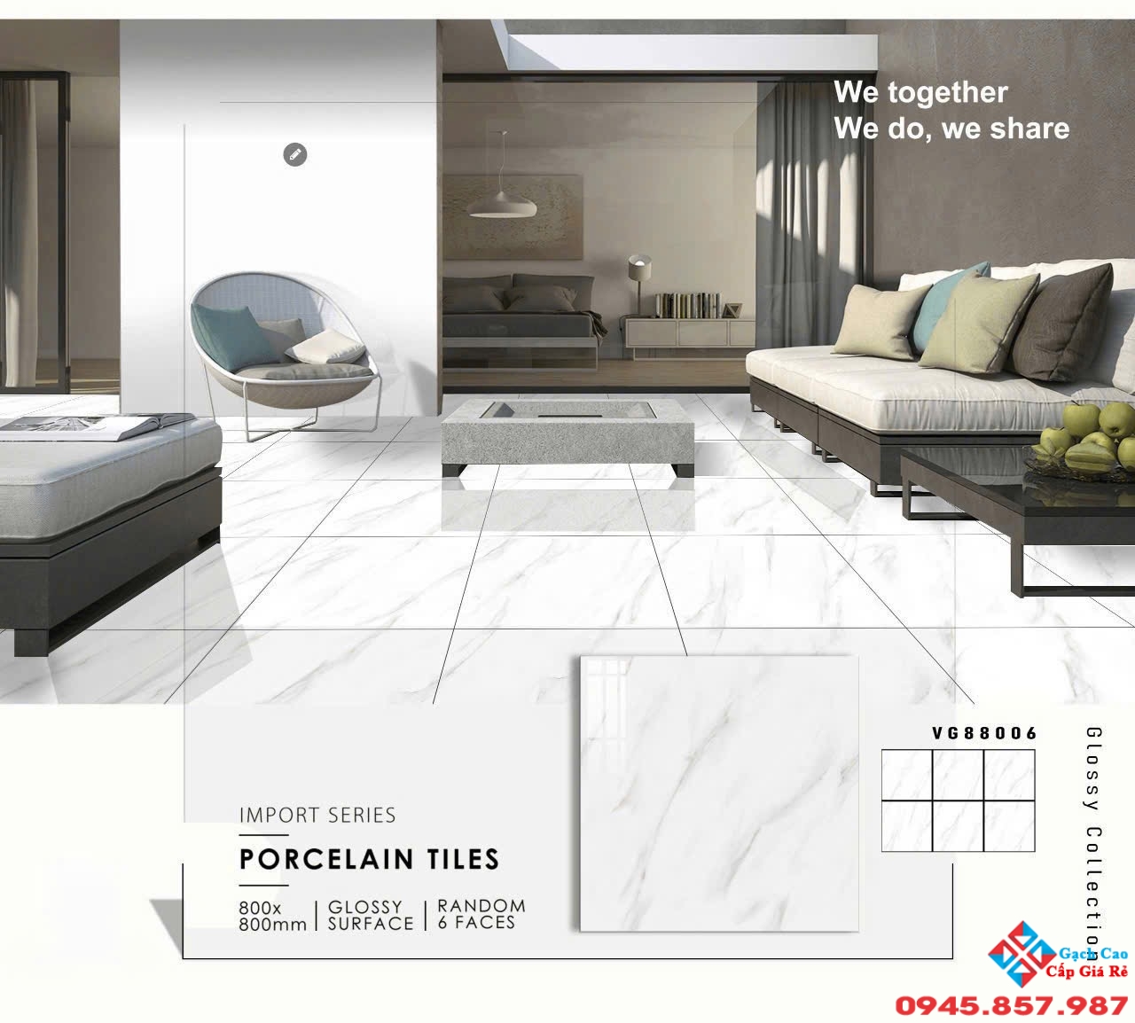 Gạch lát nền 80x80 ấn độ vân trắng mây bóng kiếng | Gạch chính hãng cao cấp