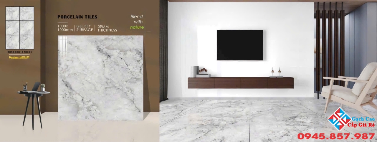Gạch lát nền 100x100 ấn độ bóng kiếng vân xám đẹp | Gạch Trà Vinh