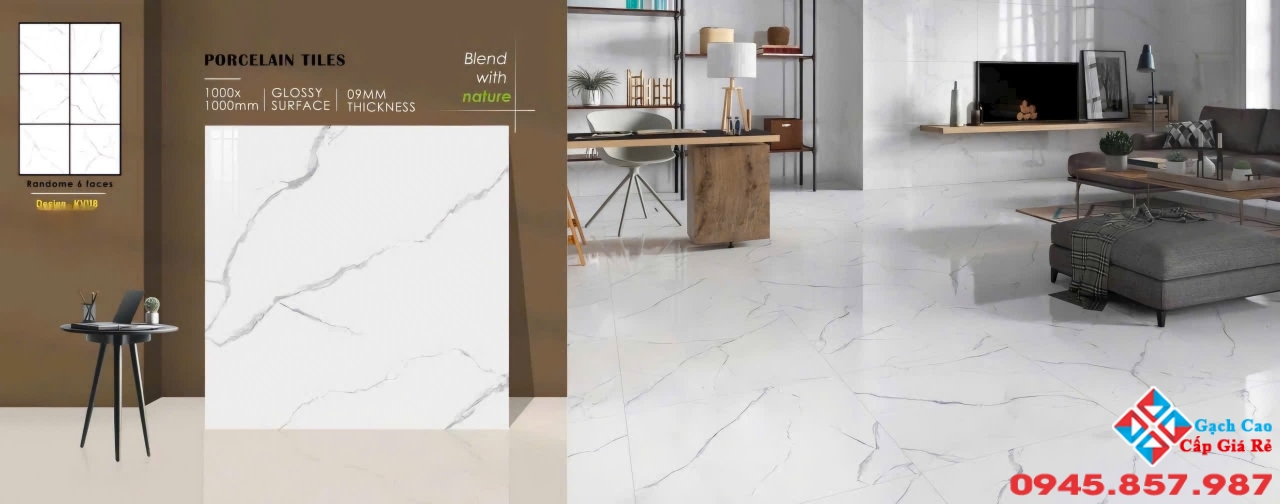 Gạch lát nền 100x100 ấn độ bóng kiếng màu trắng vân xám cao cấp