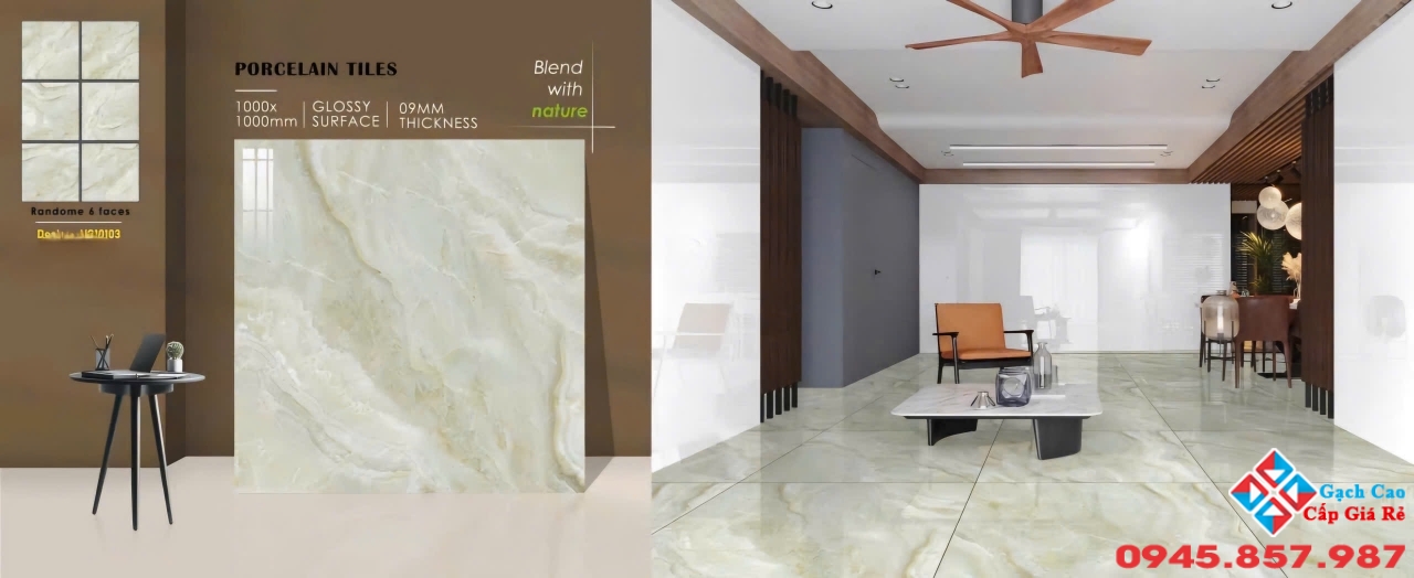 Gạch lát nền 100x100 bóng kiếng ấn độ vân xanh cao cấp | Gạch bán chạy
