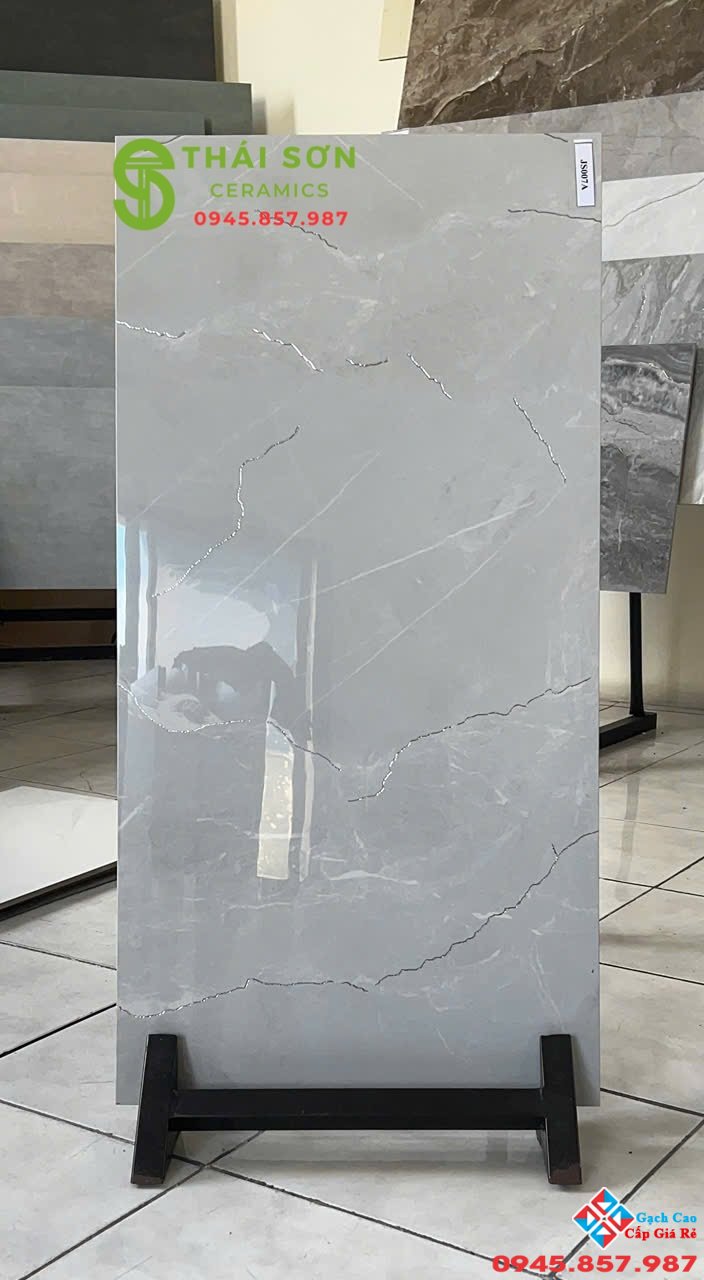 Gạch ốp tường 40x80 trung quốc khắc kim nhũ bạc vân xám 