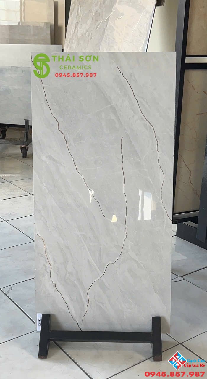 Gạch ốp tường 40x80 trung quốc khắc kim vân đá chìm màu trắng xám