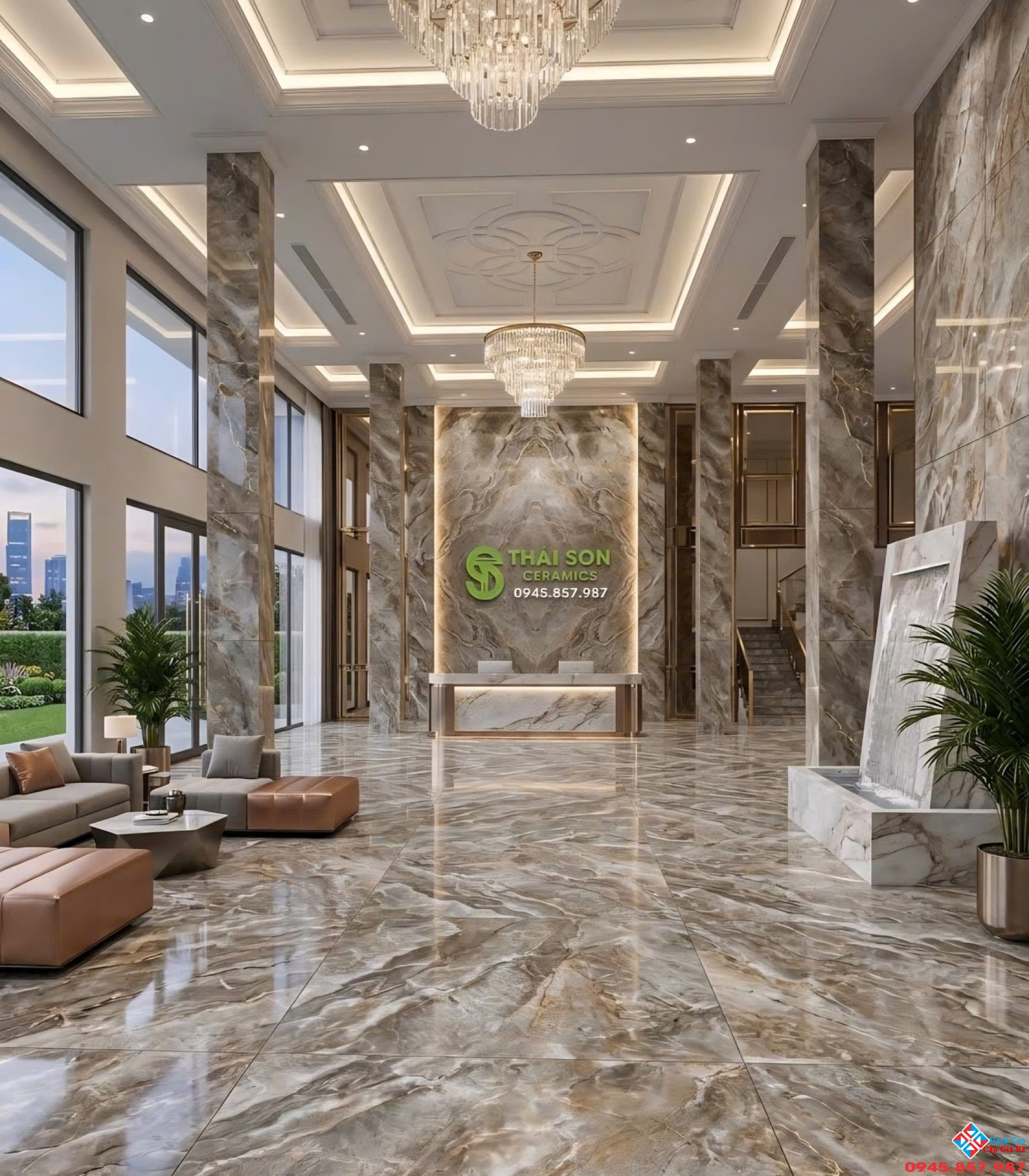 Phối cảnh gạch 80x80 khắc kim nhũ vàng