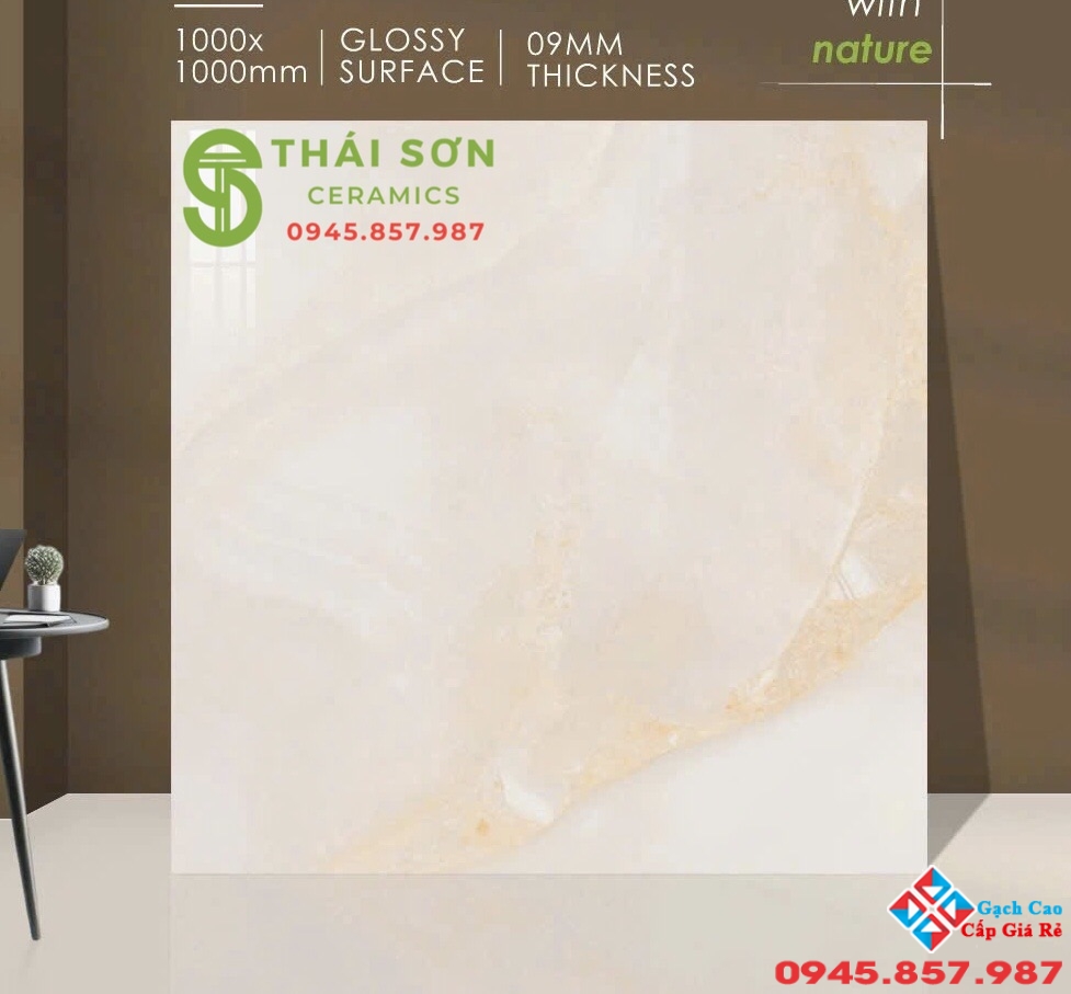 Gạch lát nền 100x100 bóng kiếng ấn độ vân đá kem vàng