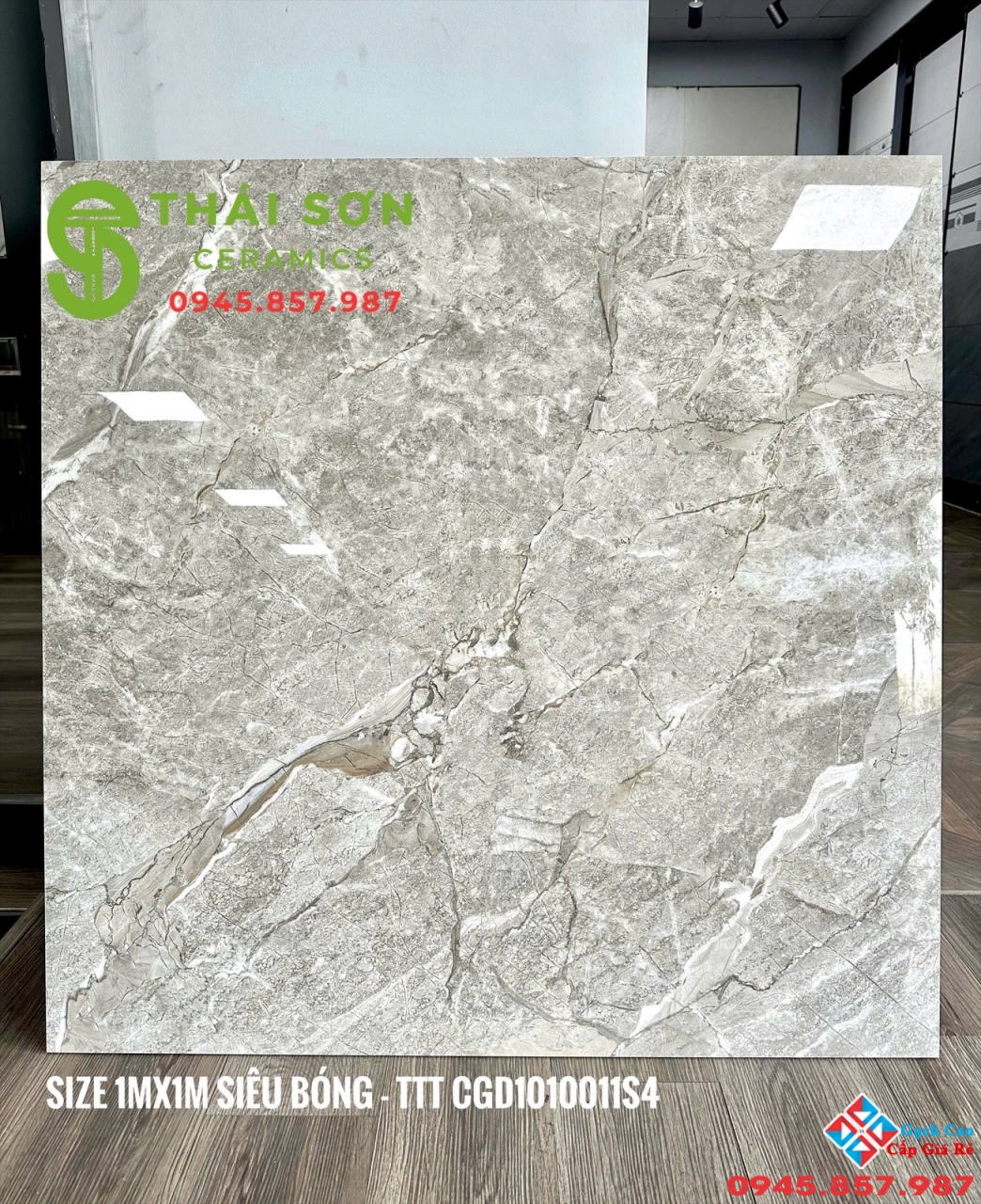 Gạch lát nền 100x100 CMC màu xám vân đá bóng kiếng