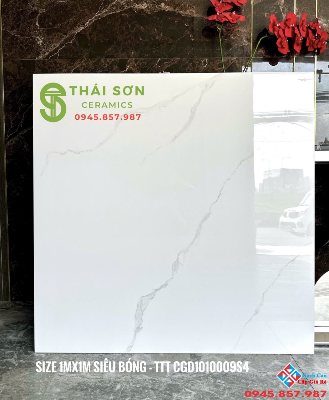 Gạch lát nền 100x100 CMC màu trắng vân mây bóng kiếng