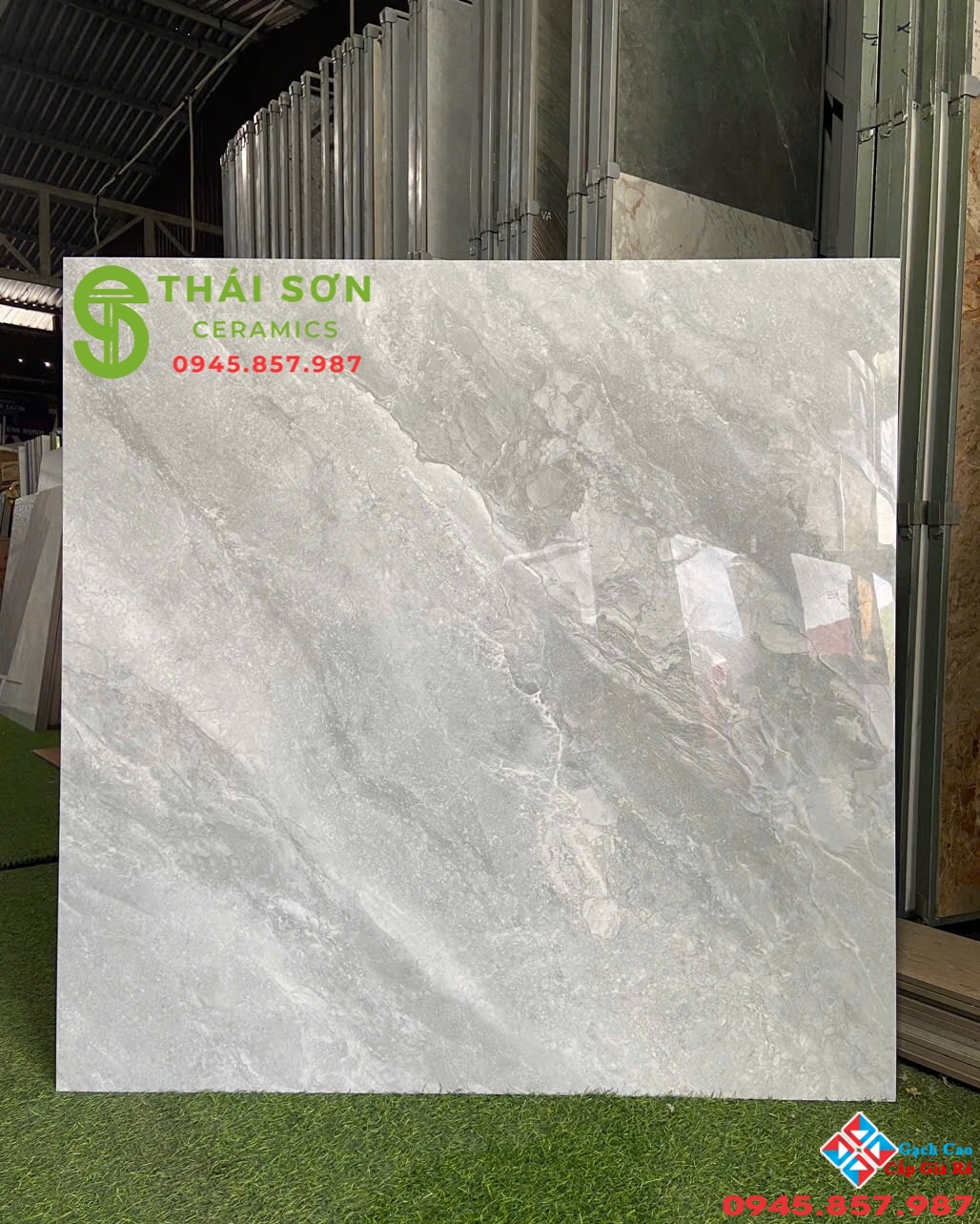 Gạch cmc lát nền 100x100 bóng kiếng màu xám xanh vân đá