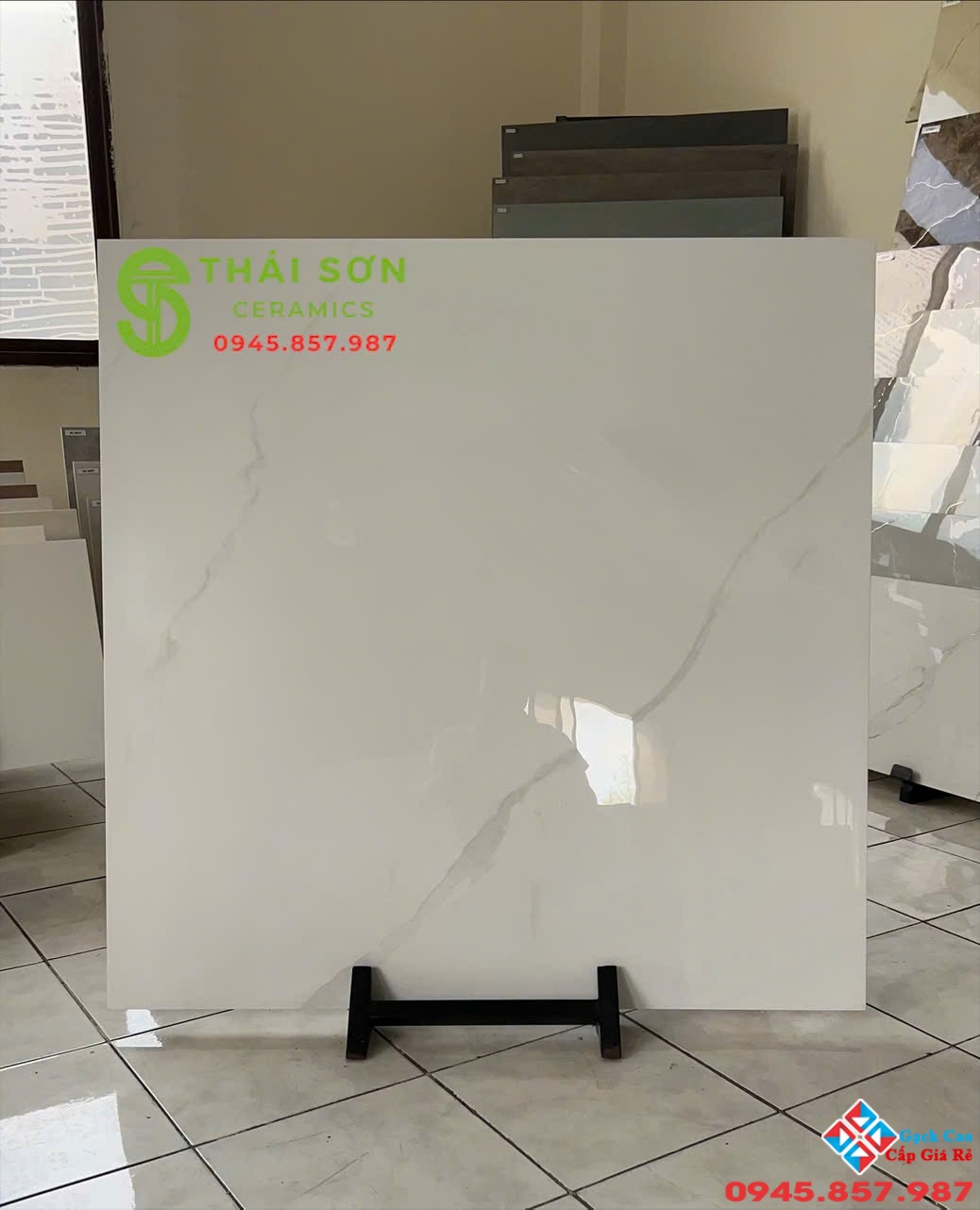 Gạch lát nền màu trắng vân xám 100x100 bóng kiếng trung quốc