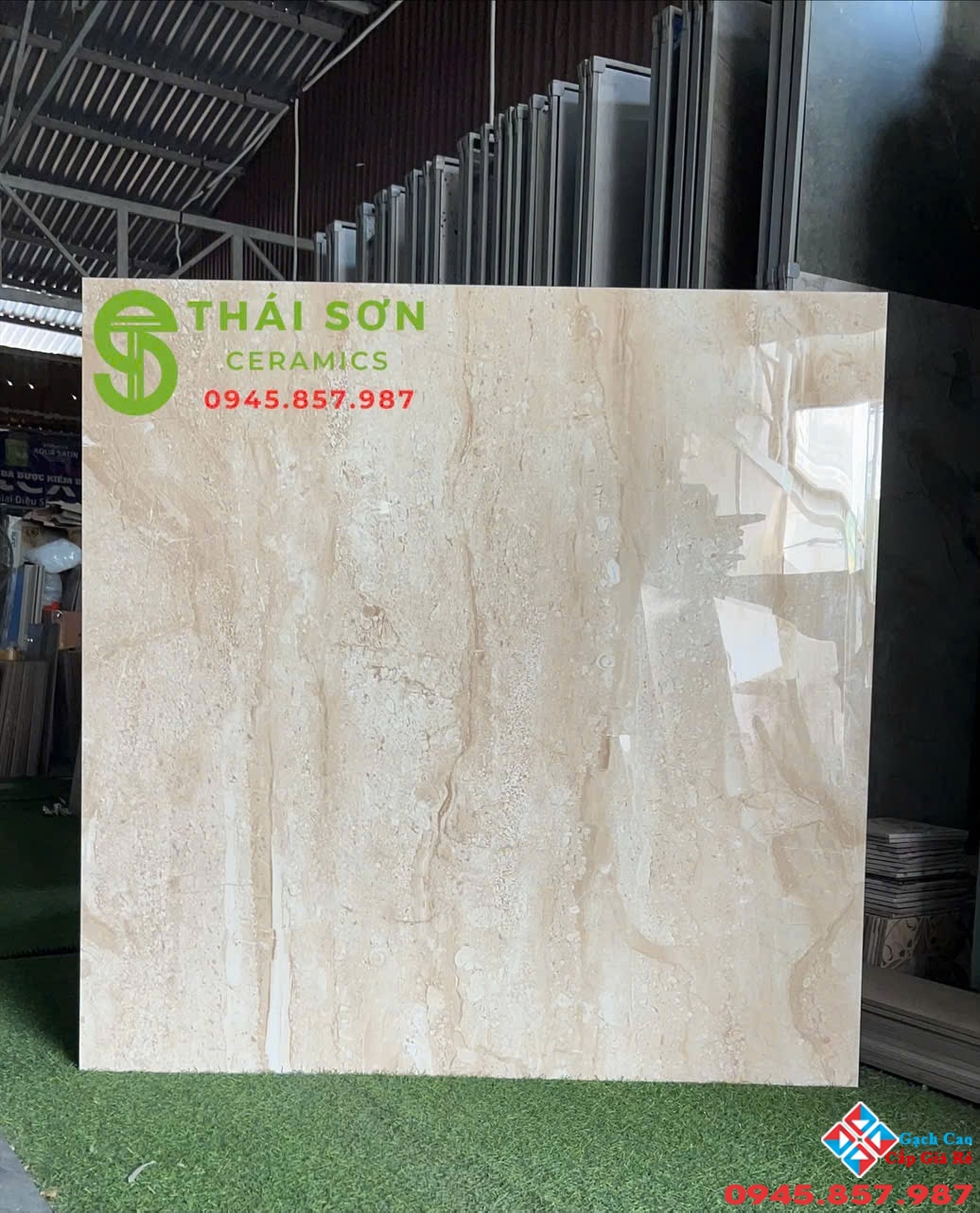 Gạch 120x120 ấn độ bóng kính màu kem vàng vân gỗ