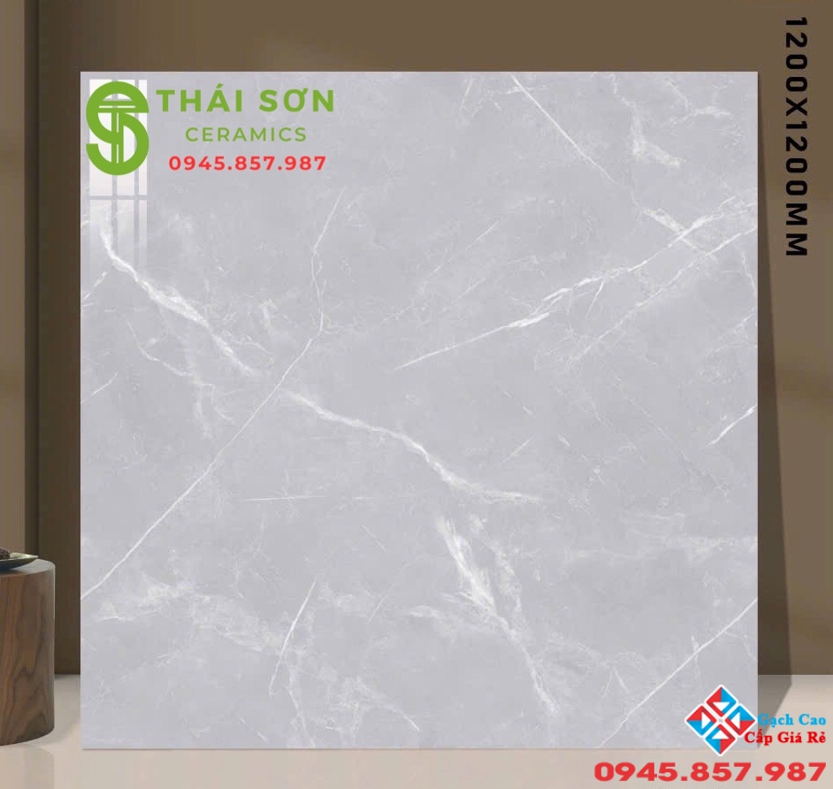 Gạch lát nền 120x120 ấn độ màu xám vân trắng cao cấp