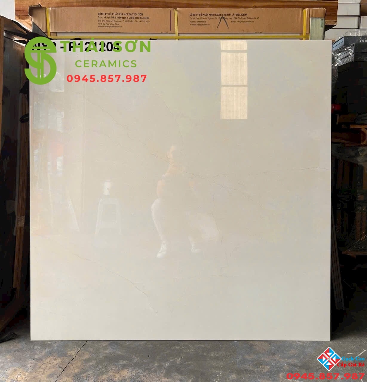 Gạch lát nền 120x120 Viglacera bóng kiếng màu kem