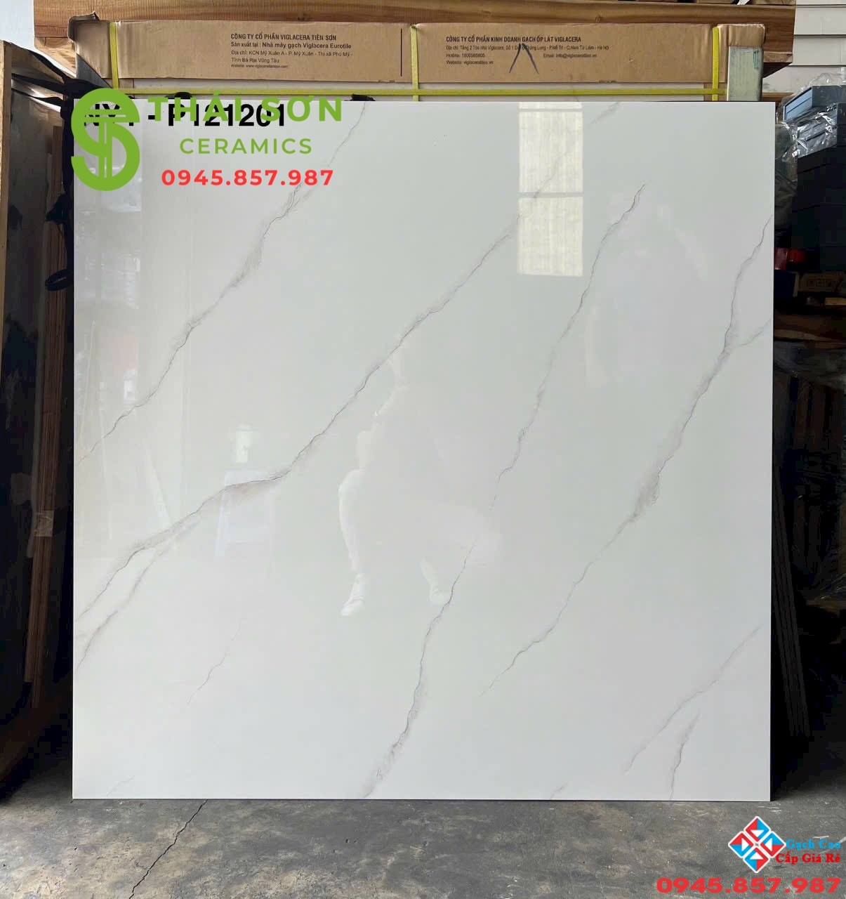Gạch lát nền 120x120 Viglacera bóng kiếng màu trắng vân mây