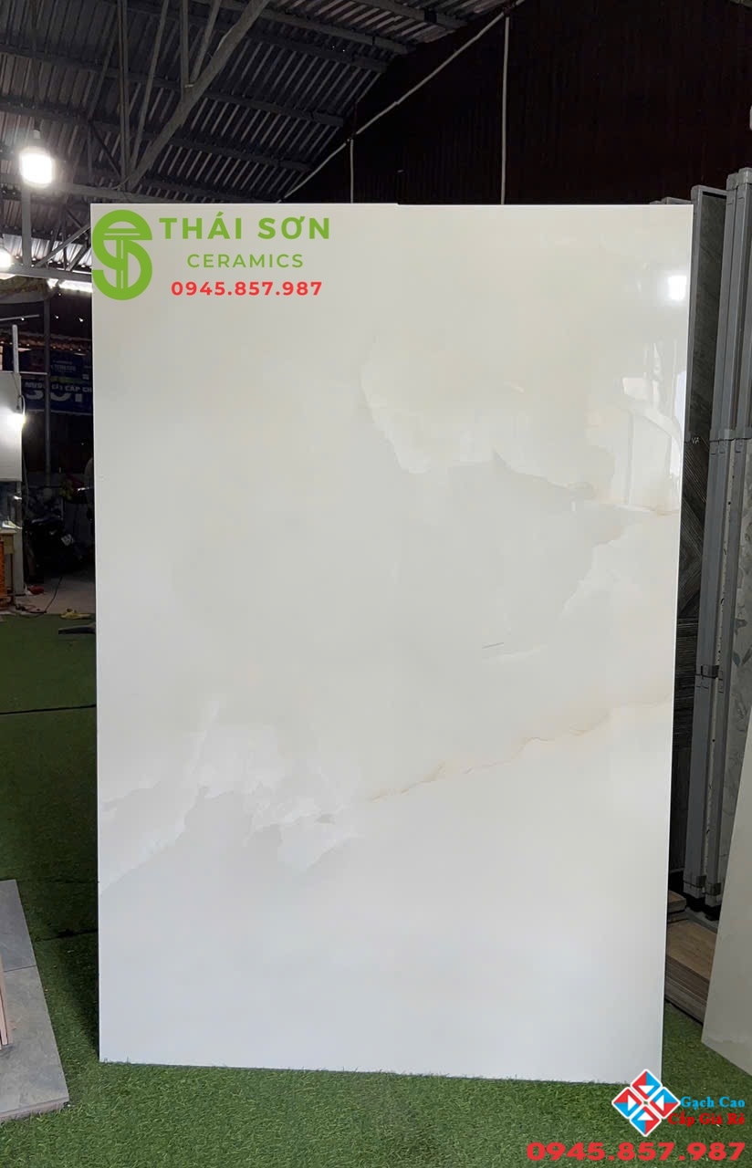 Gạch lát nền ấn độ 120x180 bóng kiếng giả đá Onyx Bạch Ngọc