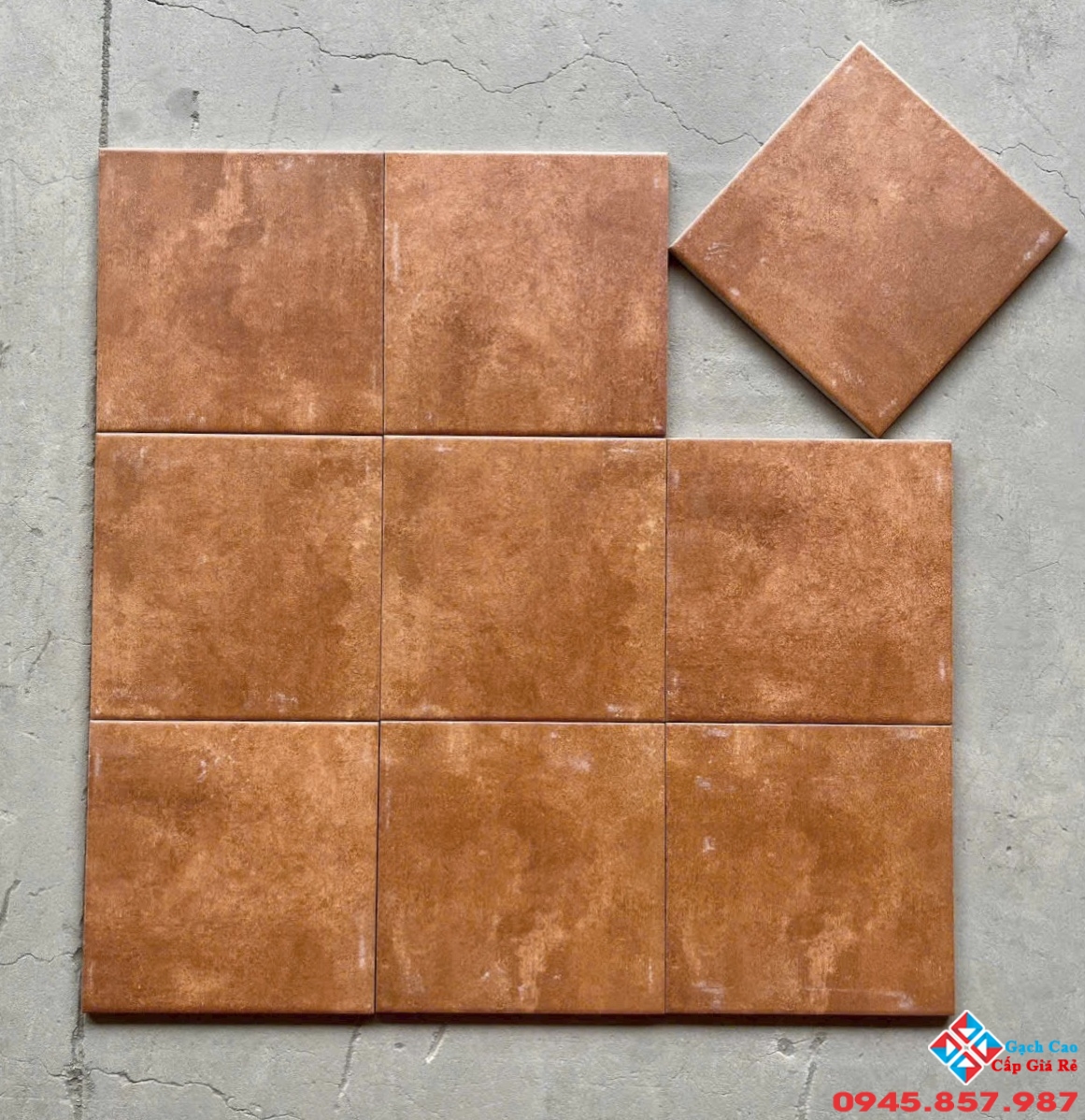 Gạch bông giả cổ 20x20 màu cam trơn trung quốc
