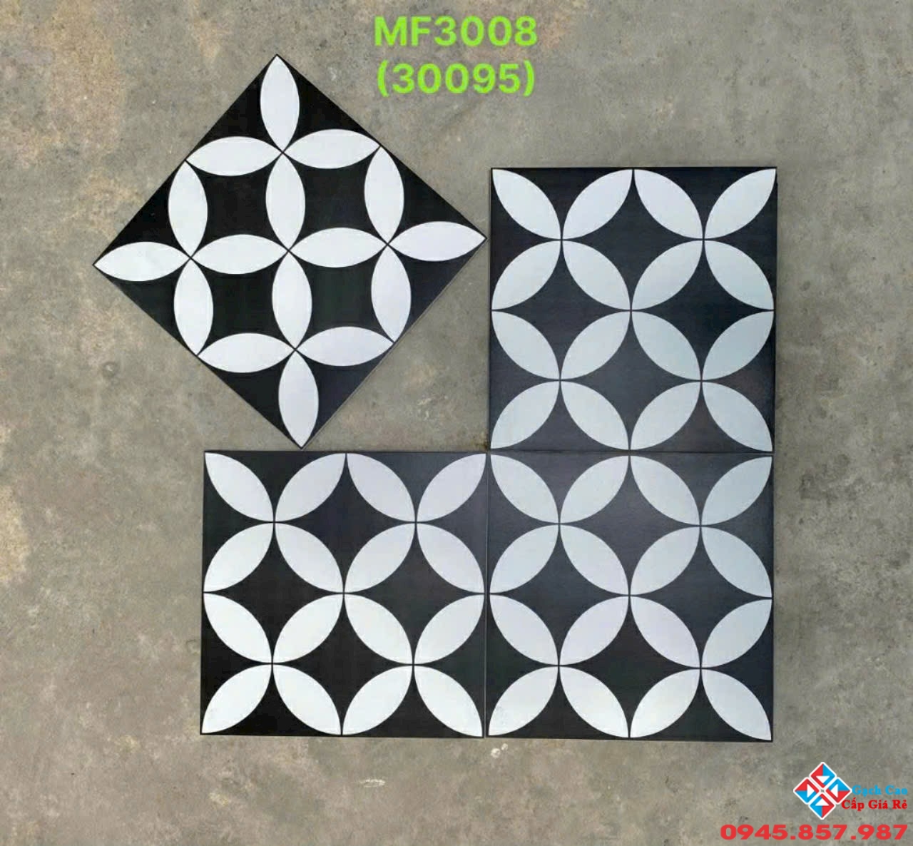 Gạch ốp lát trang trí 30x30 trung quốc bông đồng tiền đen trắng