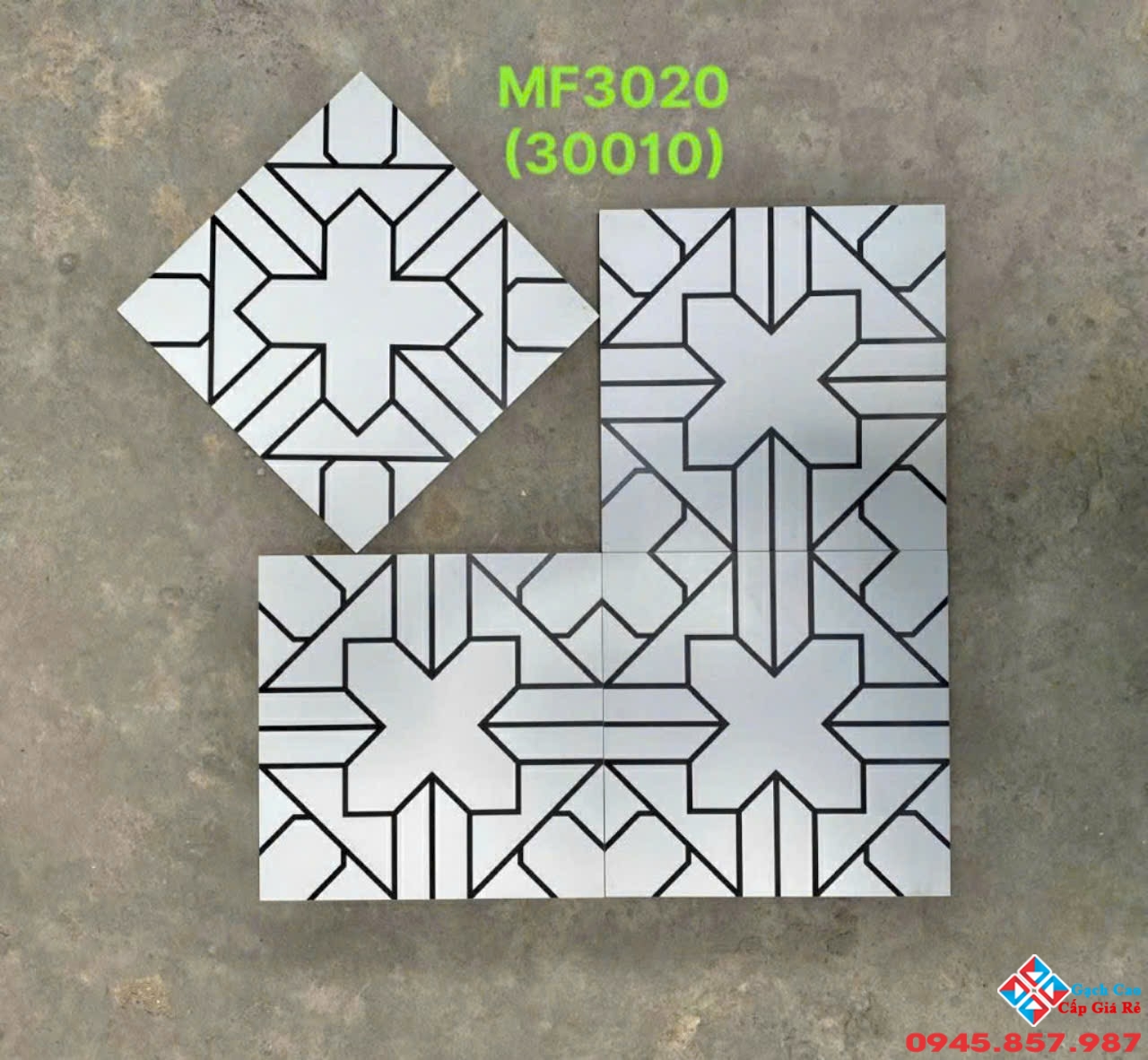 Gạch bông họa tiết trắng đen 30x30 ốp lát trung quốc