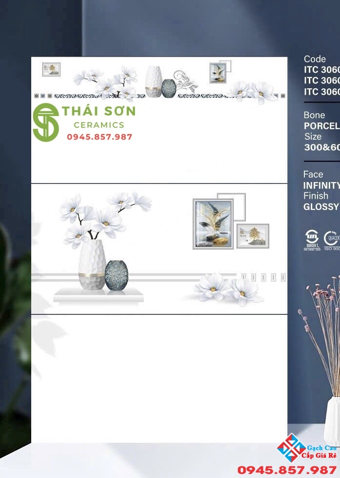 Gạch ốp tường 30x60 bóng kiếng trắng trơn giá tốt