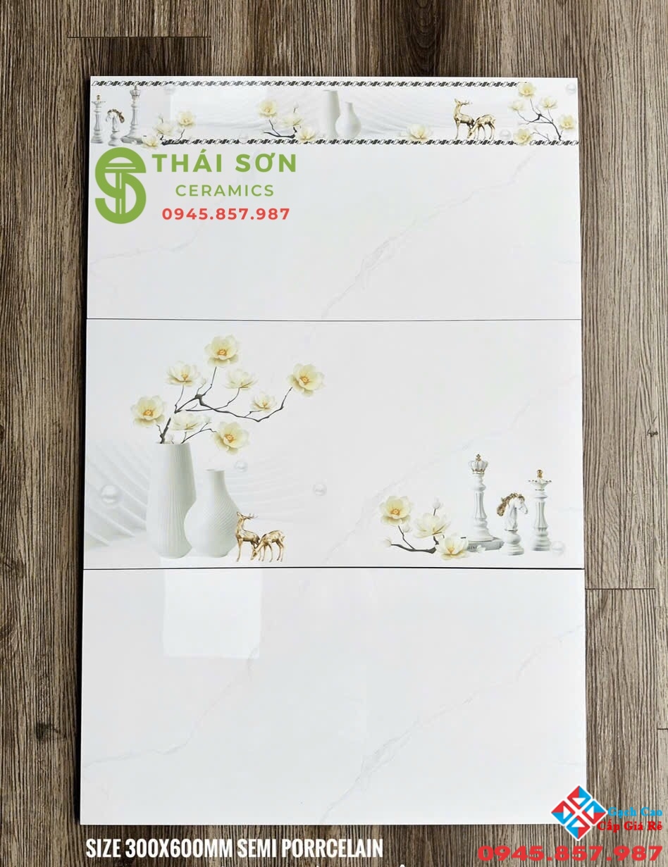 Gạch ốp tường cmc 30x60 bóng kiếng màu trắng vân mây