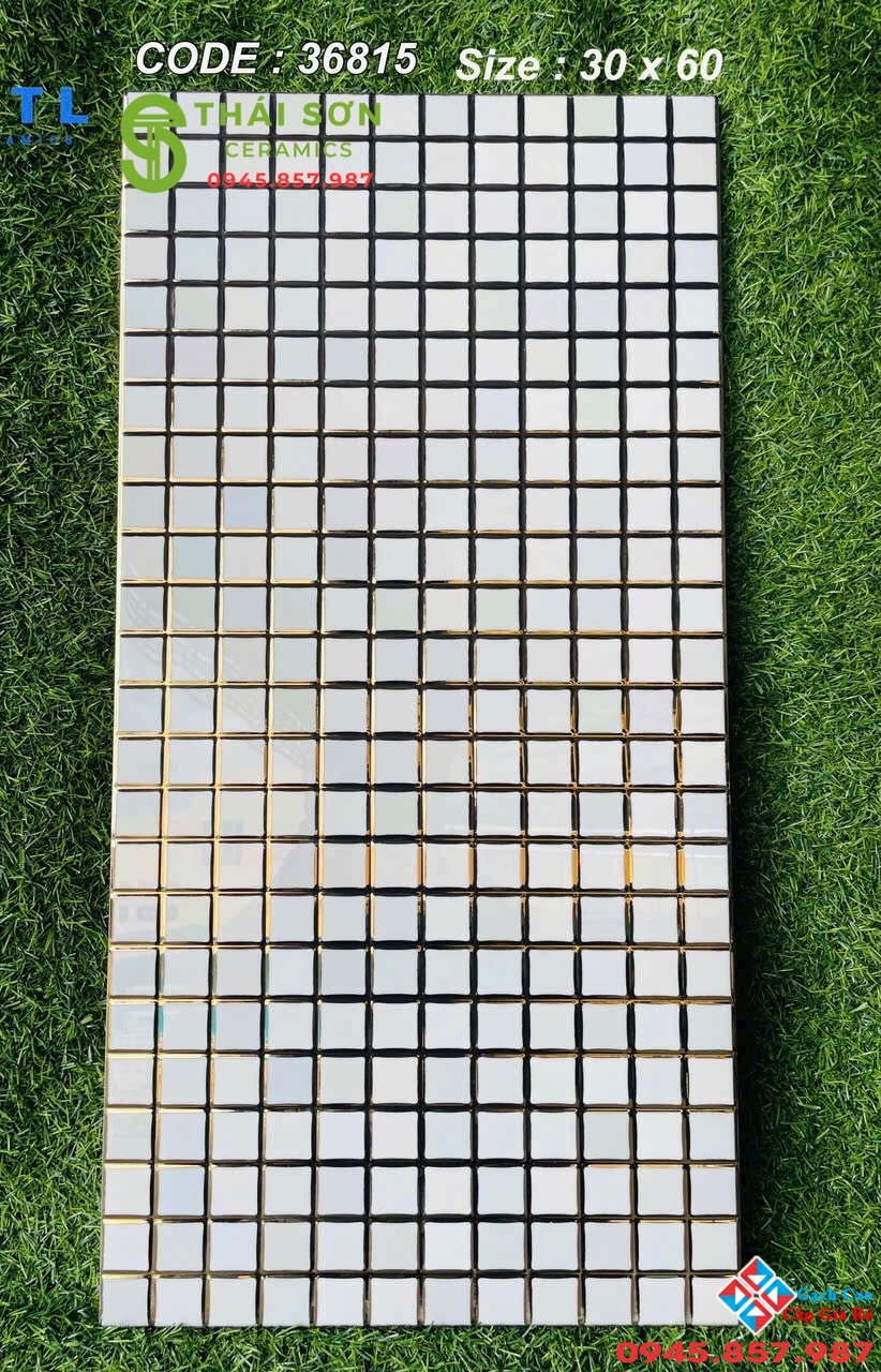 Gạch mosai 30x60 trung quốc men bóng khắc kim vàng