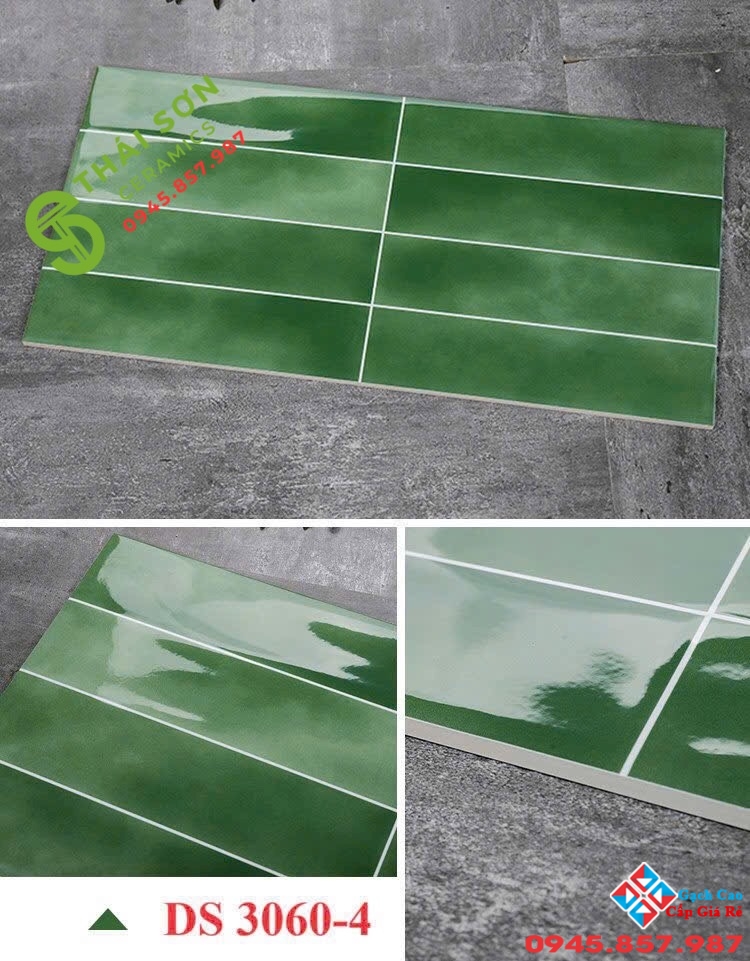Gạch ốp tường màu xanh 30x60 men bóng giả thẻ trung quốc