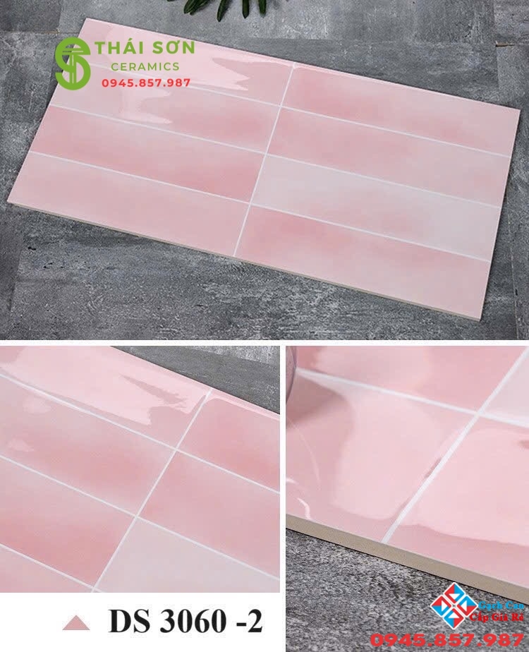Gạch trang trí men bóng 30x60 màu hồng nhập khẩu
