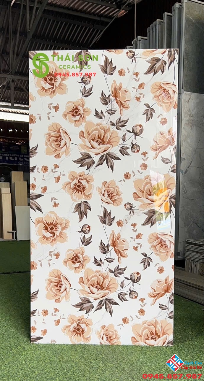 Gạch apodio siêu bóng 60x120 ốp trang trí họa tiết hoa mẫu đơn