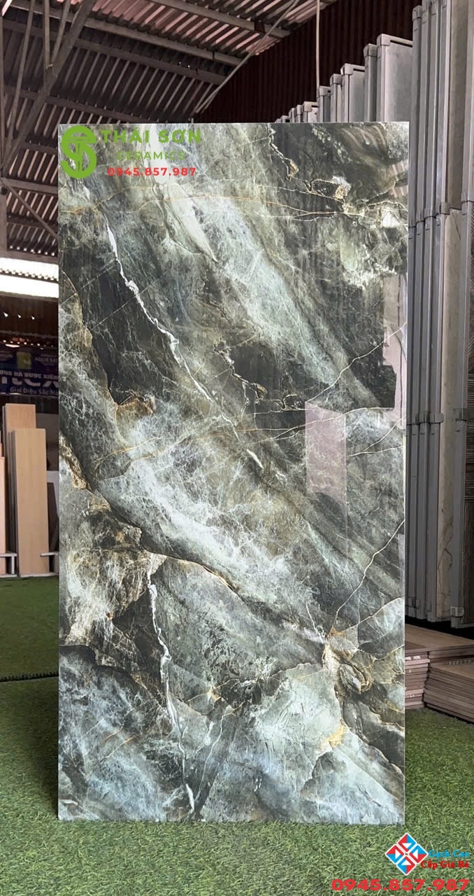 Gạch bóng kiếng 60x120 lát nền màu xanh ngọc bích