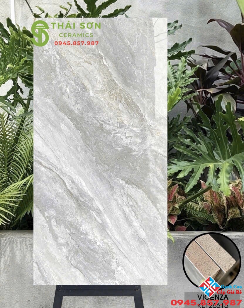 Gạch vicenza 60x120 bóng kiếng lát nền phòng khách