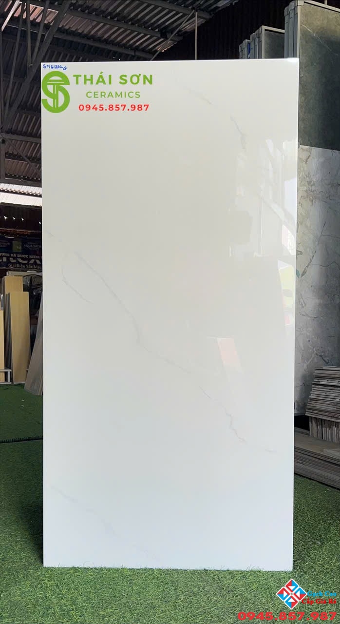 Gạch cmc lát nền 60x120 trắng vân mây bóng kiếng