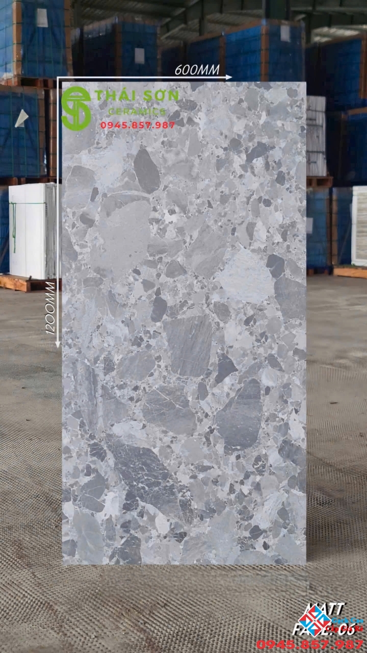 Gạch lát nền quán bar 60x120 vân đá terrazzo đẹp