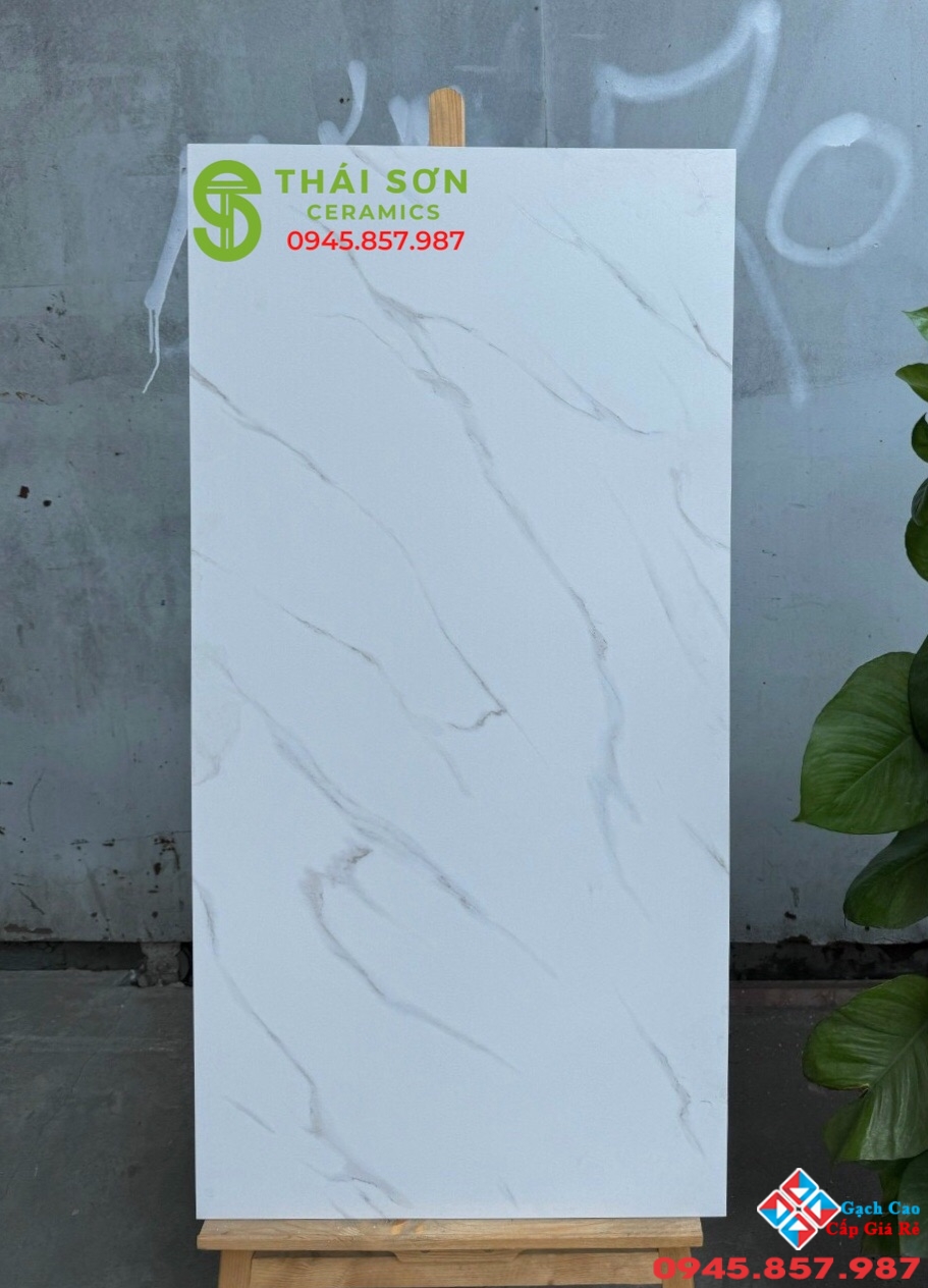 Gạch mờ hiệu ứng caving 60x120 trắng vân mây