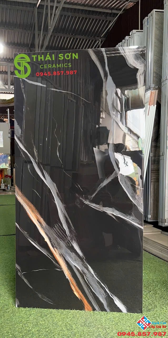 Gạch ấn độ 60x120 siêu bóng đen vân trắng