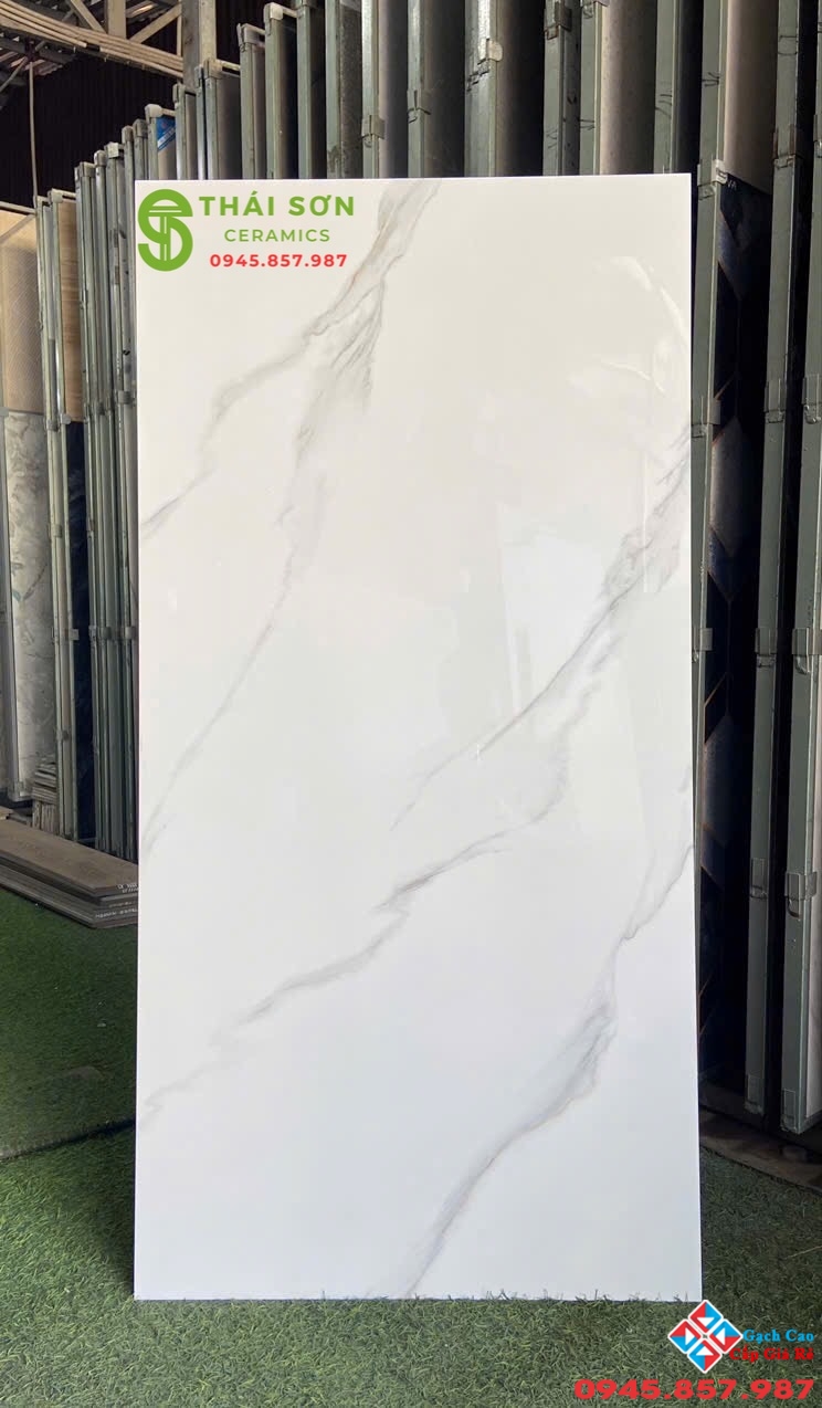 Gạch lát nền 60x120 fushita trắng vân mây bóng kiếng