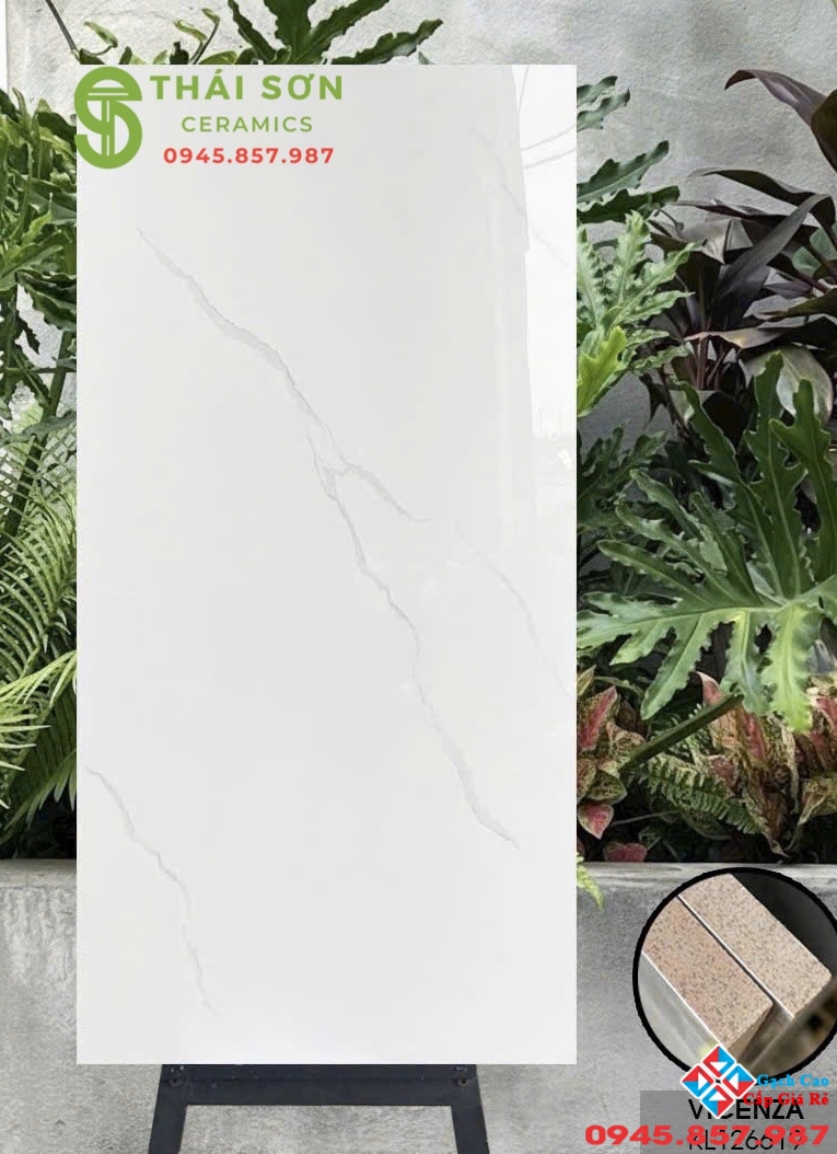 Gạch vicenza 60x120 bóng kiếng trắng vân mây ốp tường