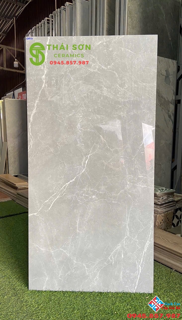 Gạch vicenza 60x120 bóng kiếng màu xám lát nền nhà