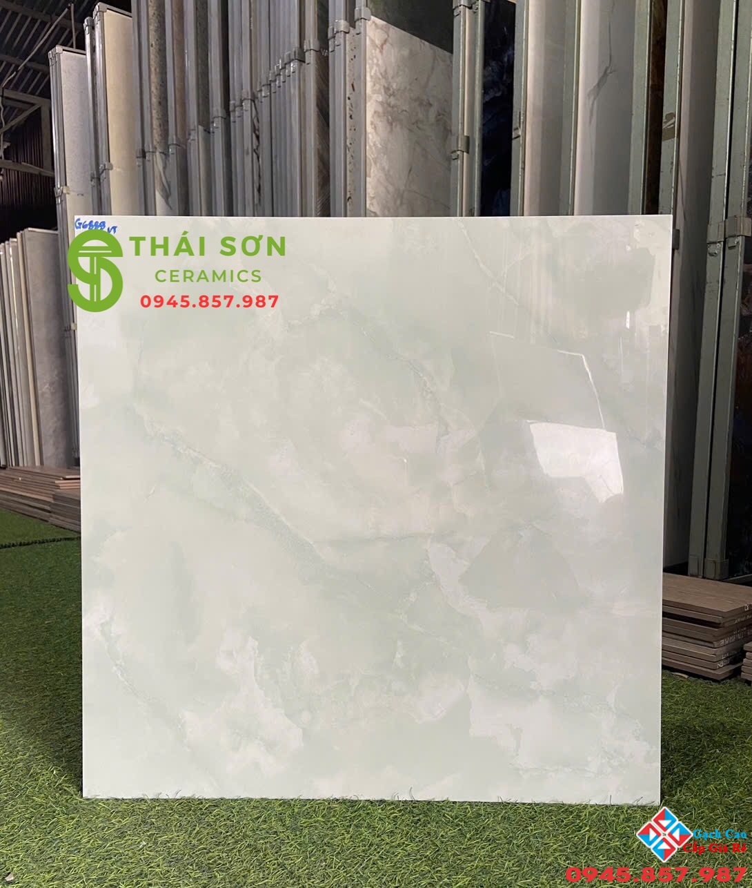 Gạch vitto hoàn mỹ 60x60 bóng kiếng màu xanh 
