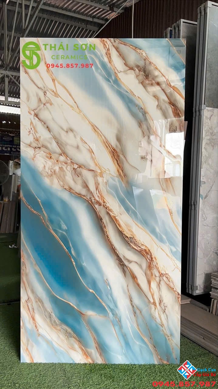 Gạch 80x160 ốp lát ấn độ bóng kiếng màu xanh vân đá