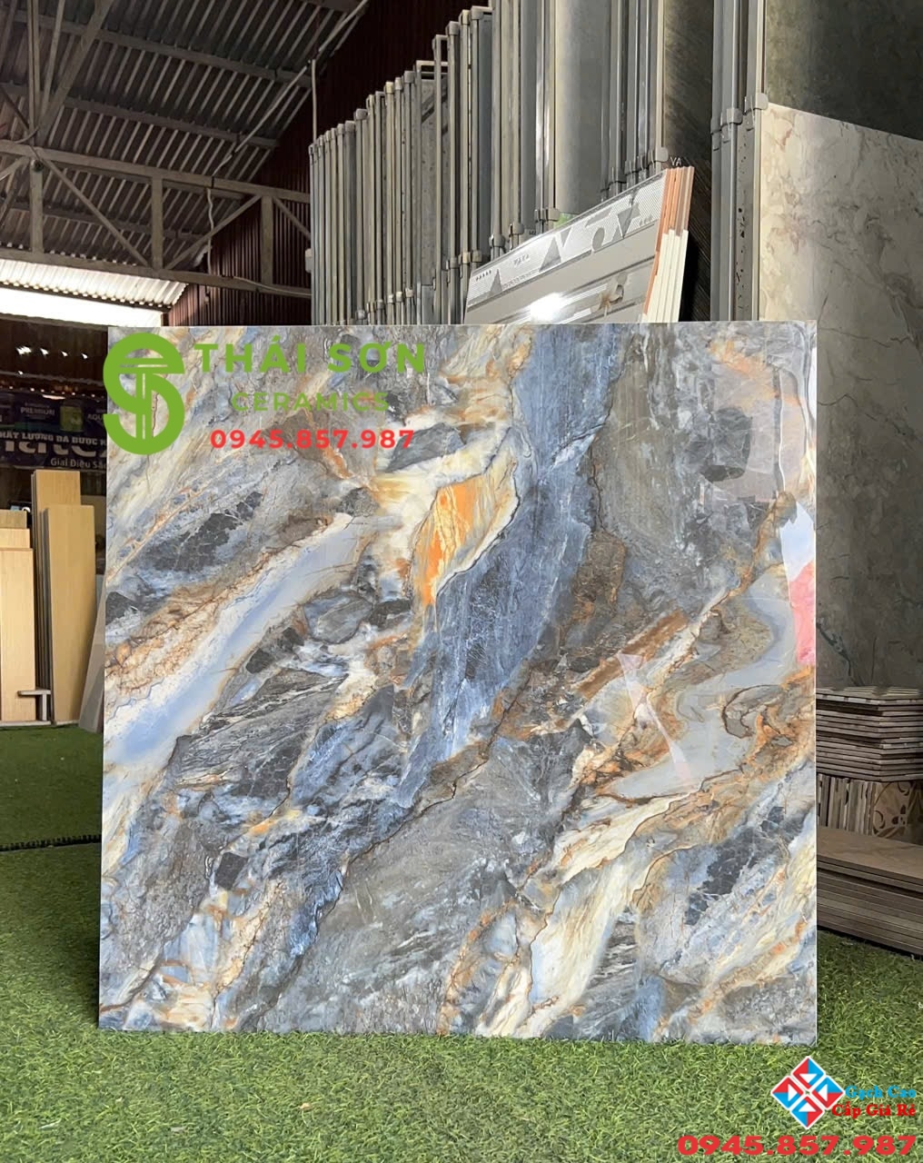 Gạch kamado 80x80 màu xanh vân đá cẩm thạch siêu bóng