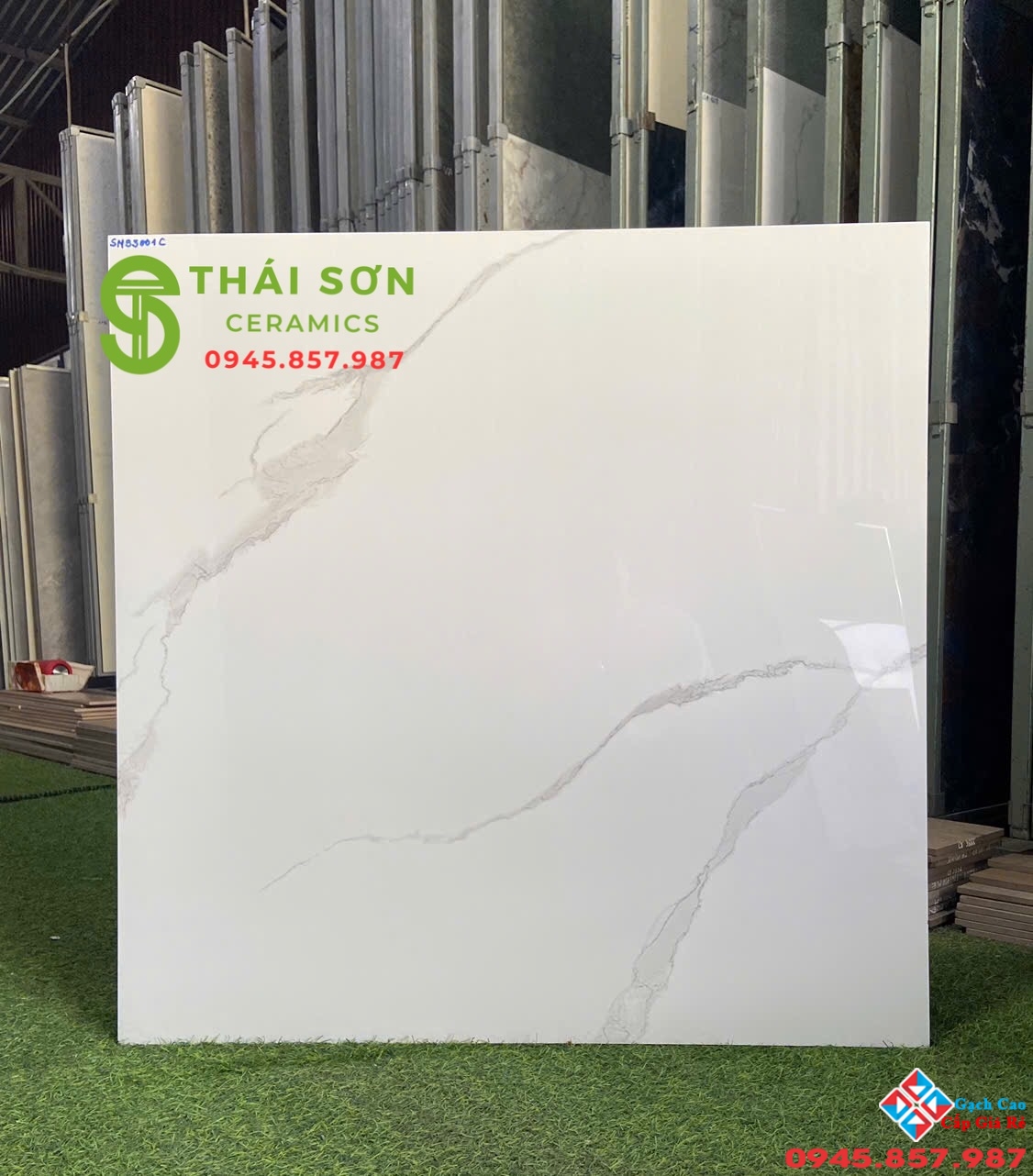 Gạch catalan 80x80 bóng kiếng lát nền văn phòng màu trắng mây