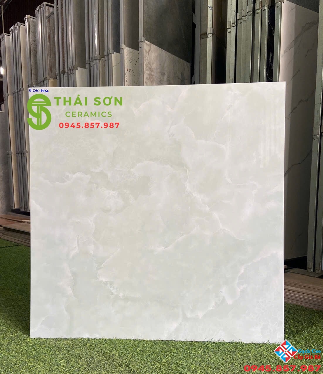Gạch 80x80 bóng kiếng cmc lát nền phòng ngủ màu xanh
