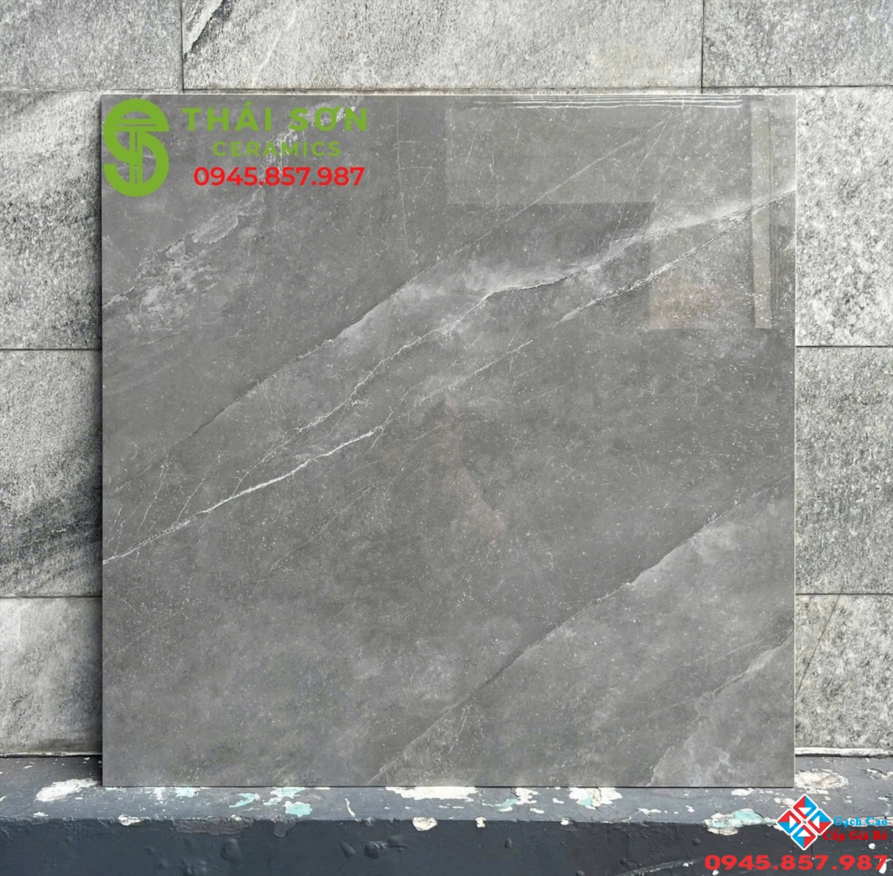 Gạch lát nền viglacera 80x80 vân đá xám đậm bóng kiếng