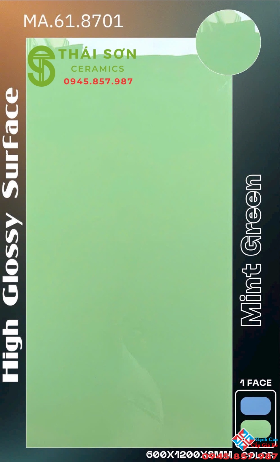 Gạch apodio siêu bóng 60x120 đơn sắc màu xanh lá