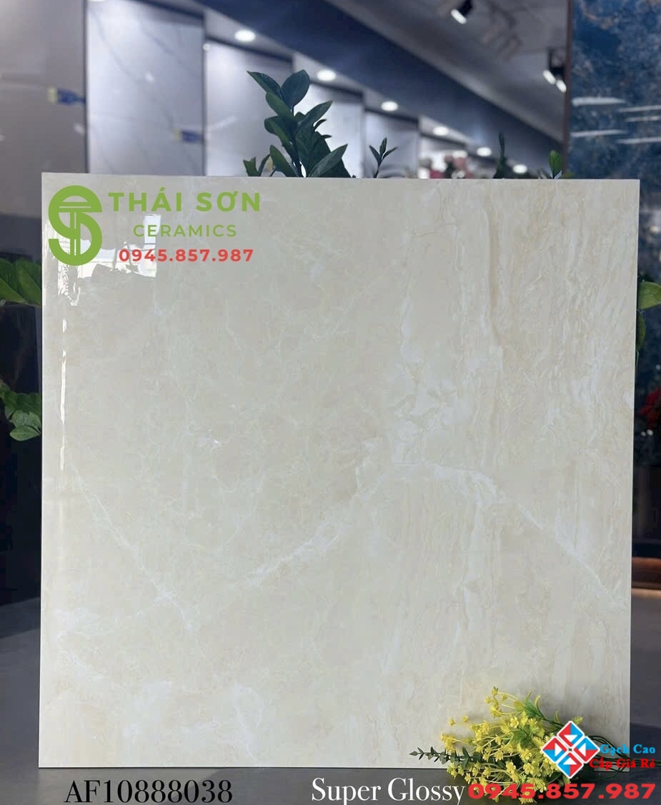 Gạch lát nền apodio 80x80 bóng kiếng đồng chất màu kem